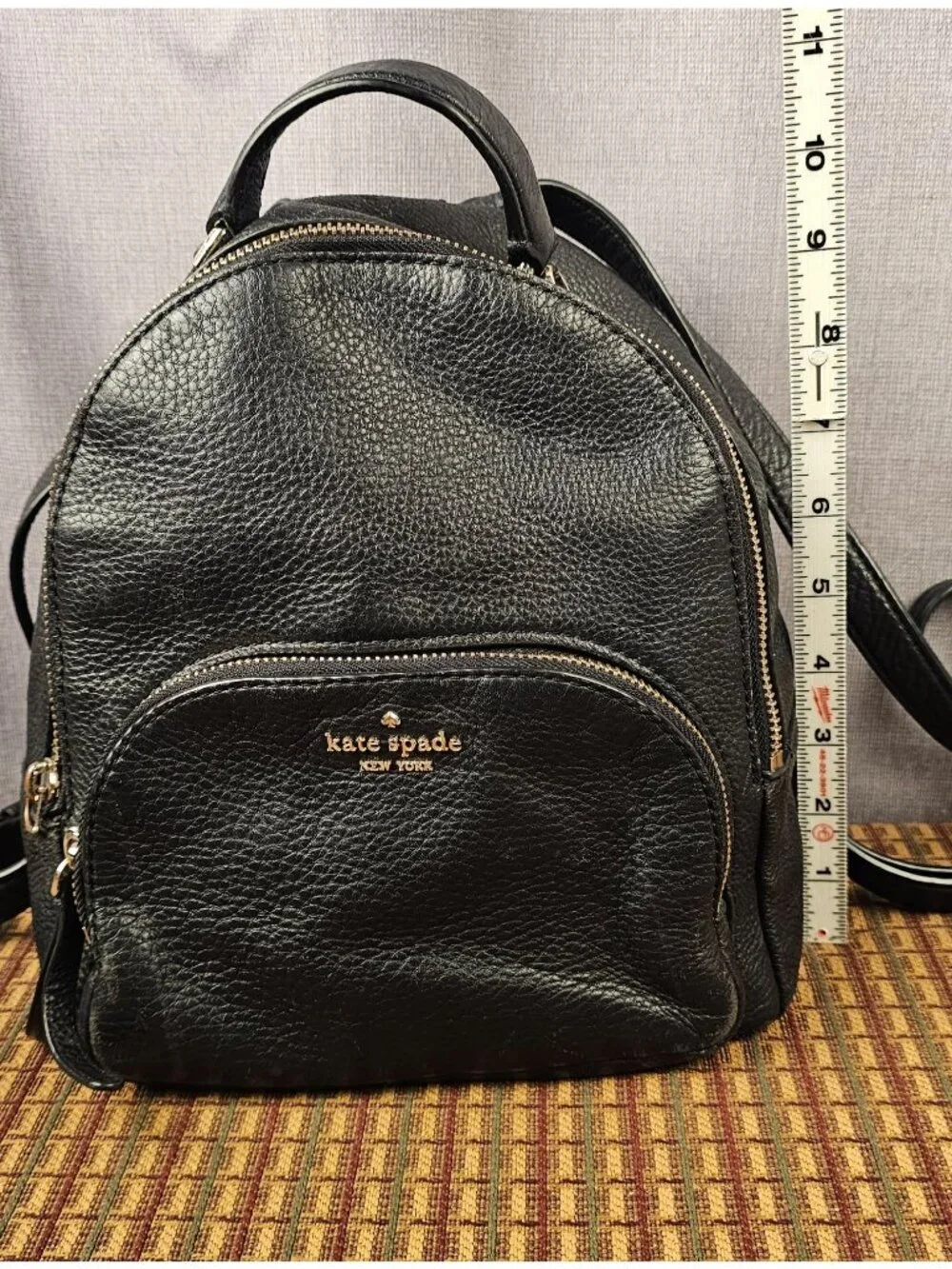 Kate Spade Pebbled Leather Mini Backpack Black Gold Hardware Adjustable Straps